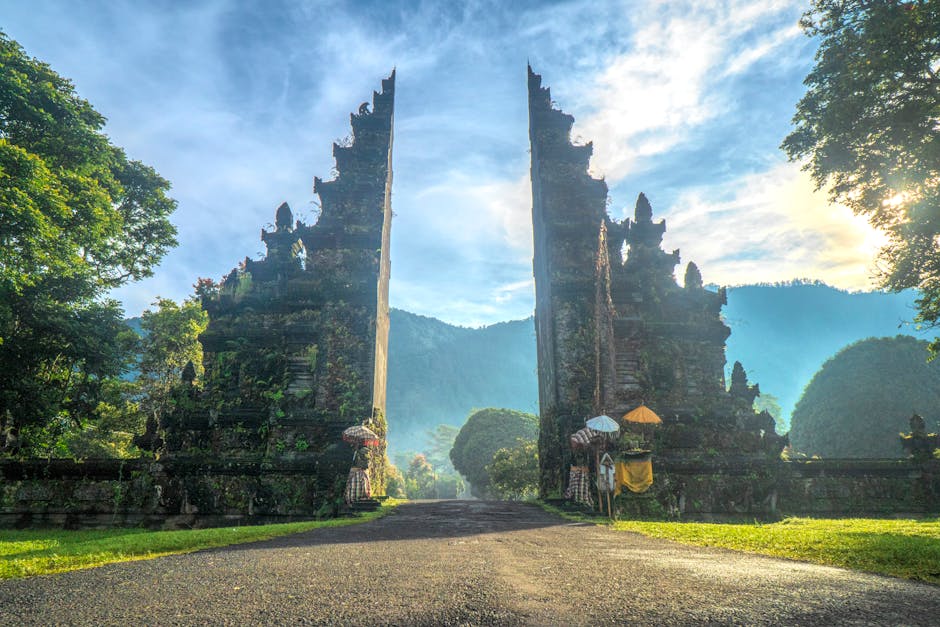 Stunning view of the Handara Gate in Bali with mountains and lush greenery